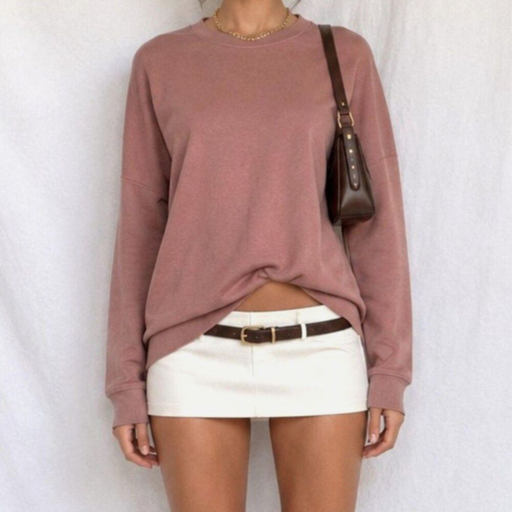 Vintage Y2K Salmon Pink Pullover Oversized Sweatshirt Casual Sweater Top Size S